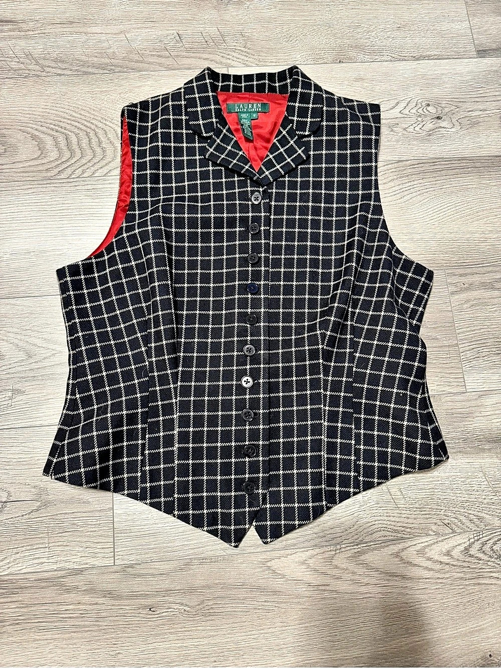 Lauren Ralph Lauren Plaid Vest in Black & White Size 10
